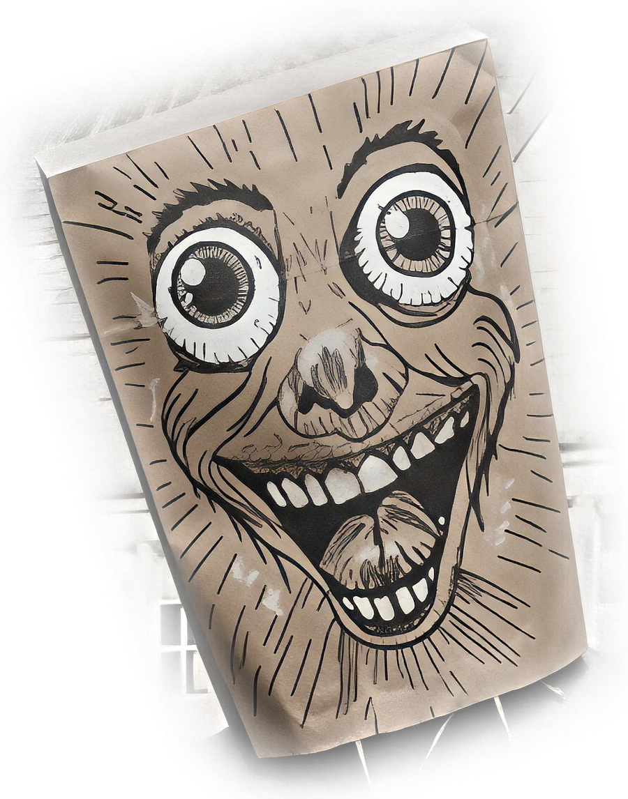 SpiceBag — paper bag character with hand-drawn face
